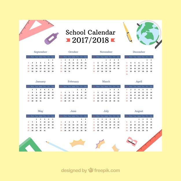 Klassieke school kalender met materialen