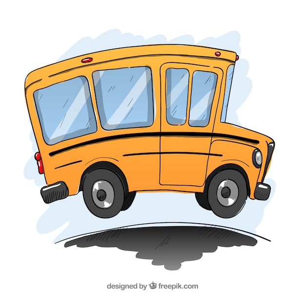 Gratis vector klassieke schoolbus met hand getrokken stijl