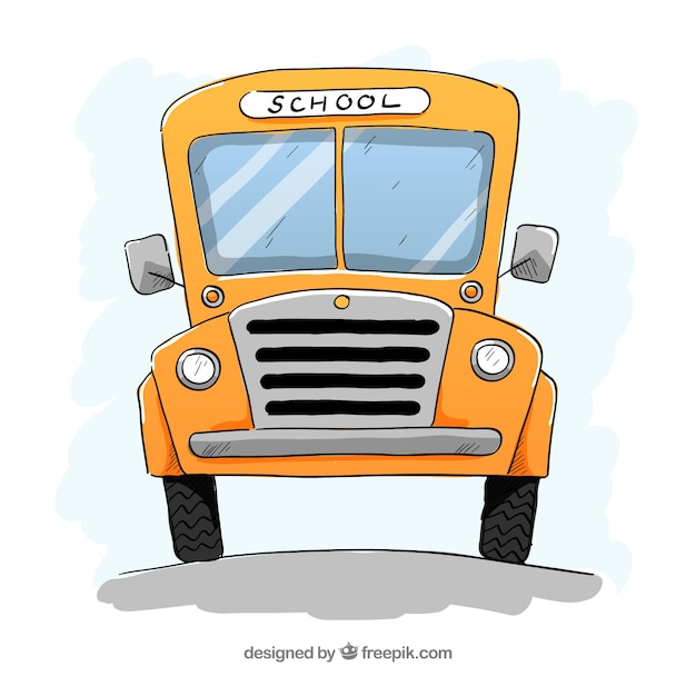 Gratis vector klassieke schoolbus met hand getrokken stijl