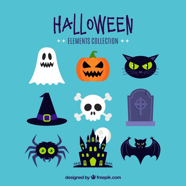 Klassieke verscheidenheid van kleurrijke halloween elementen