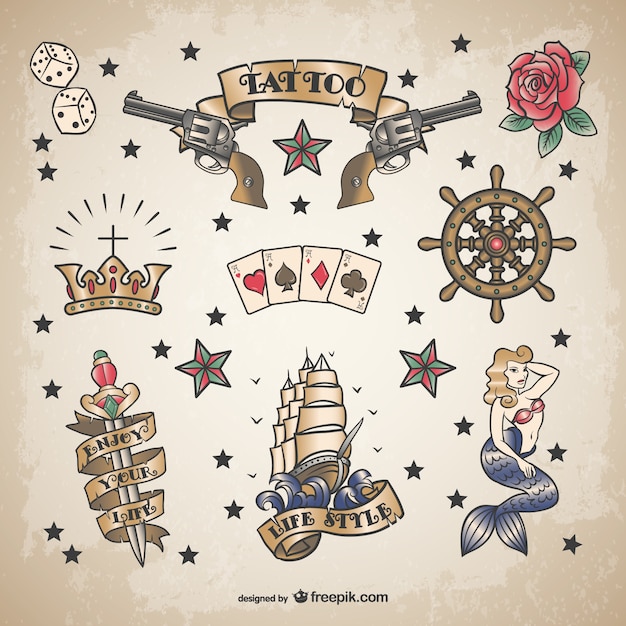 Gratis vector klassieke zeeman tattoo set