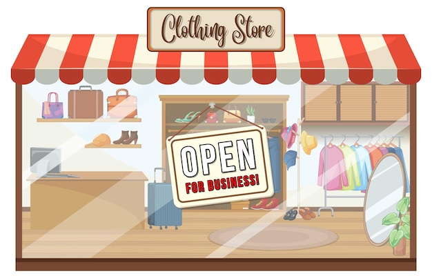 Gratis vector kledingwinkel met open for business banner