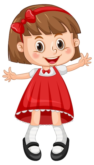 Gratis vector klein schattig meisje in rode jurk