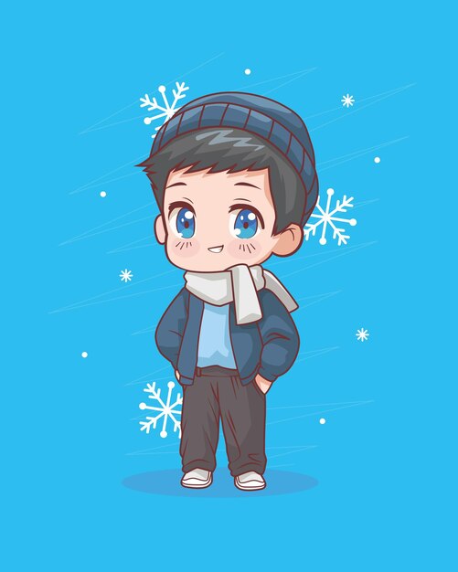 Kleine jongen anime winterkleren dragen