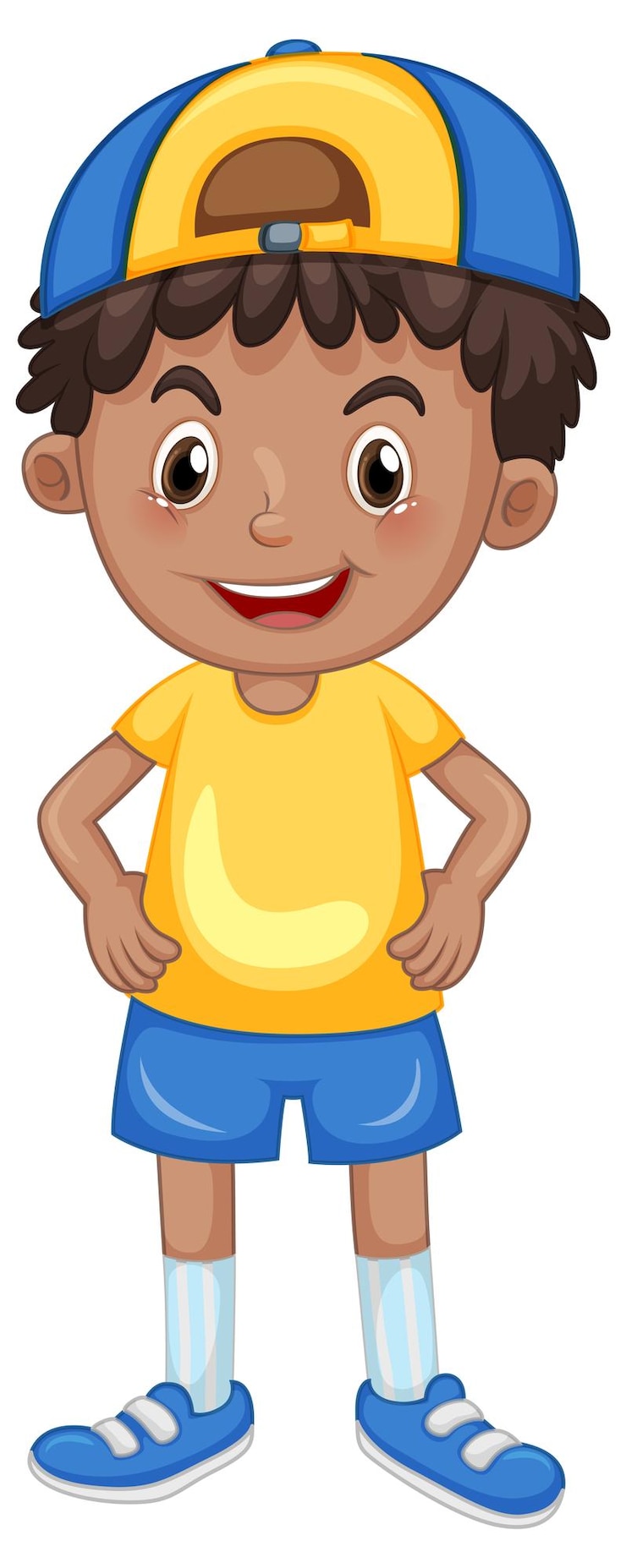 Gratis Vector kleine jongen in blauwe korte broek