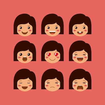 Kleine meisjes emoticon set kawaii karakters