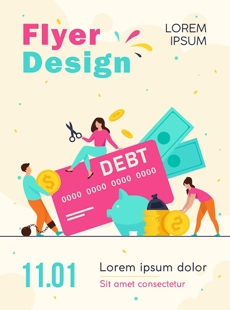 Gratis vector kleine mensen in de val van de sjabloon van de folder van de creditcardschuld