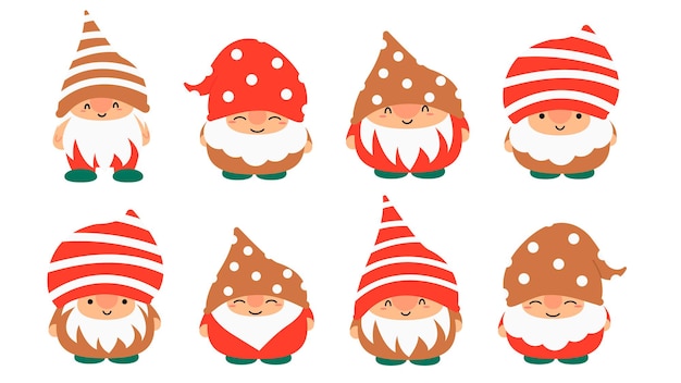 Kleine tuin schattige kabouters en elfjes in cartoon-stijl. karakteristieke feeën voor kinderen en kinderen. kawaii gnome en magische elf ontwerp. vector illustratie.