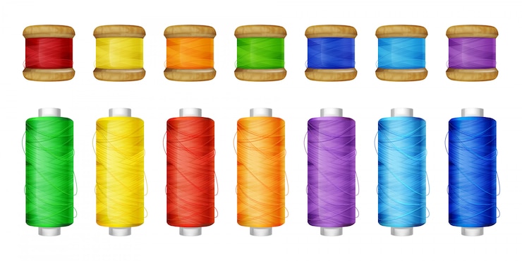 Gratis Vector kleur draad garens instellen illustratie van naaien tools.