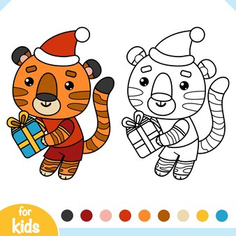 Kleurboek voor kinderen, chinees nieuwjaar, tijger en cadeau
