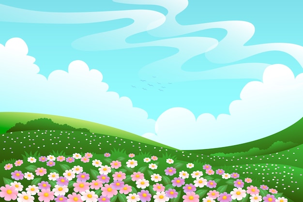Gratis vector kleurovergang bloem achtergrond van een veld
