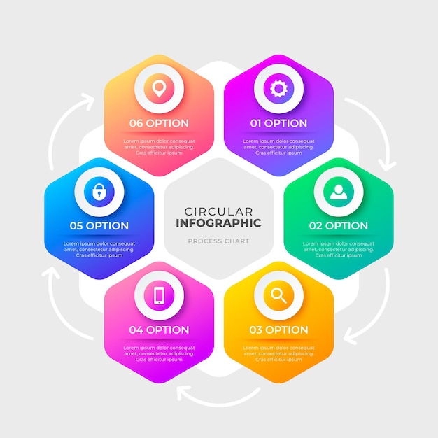 Gratis vector kleurovergang circulaire diagram infographic