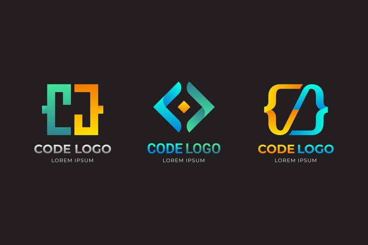 Gratis Vector kleurovergang geel en blauw code logo sjabloon