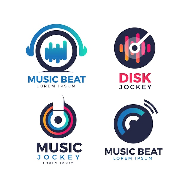 Gratis vector kleurovergang gekleurde dj-logo-collectie