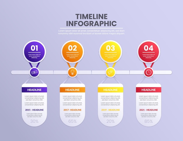 Kleurovergang gekleurde tijdlijn infographic sjabloon