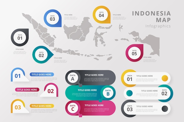 Kleurovergang indonesië kaart infographics sjabloon