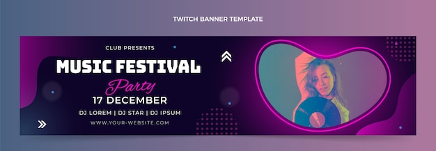 Gratis vector kleurovergang kleurrijke muziekfestival twitch banner