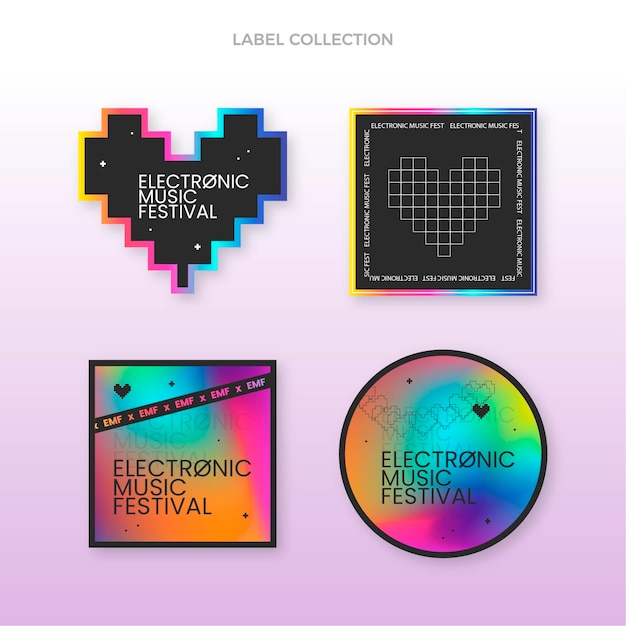 Gratis vector kleurovergang kleurrijke muziekfestivallabels