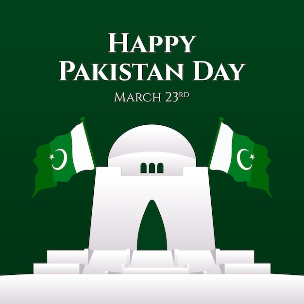 Kleurovergang pakistan dag illustratie met gebouw en vlaggen