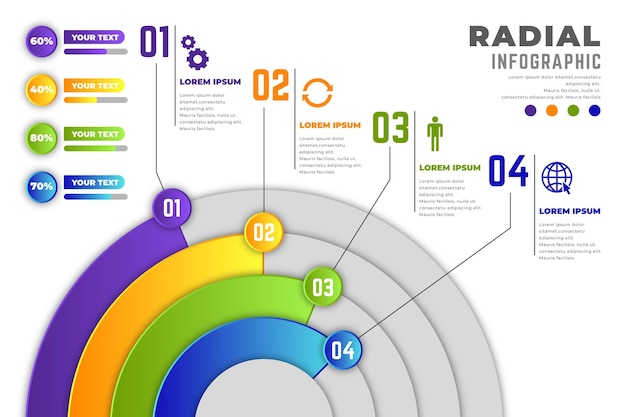 Kleurovergang radiale infographic set