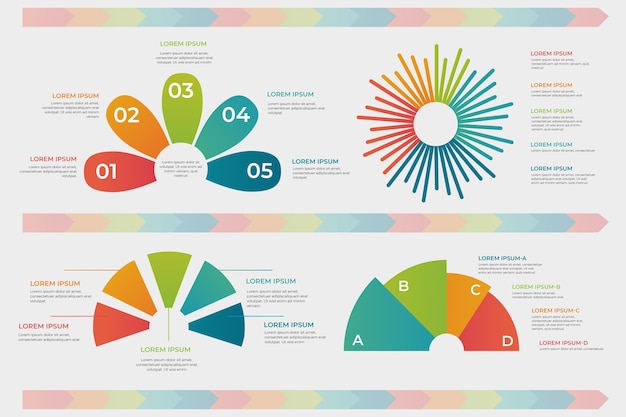 Kleurovergang radiale infographic set