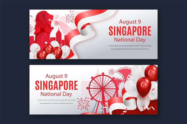 Gratis vector kleurovergang singapore nationale feestdag banners set