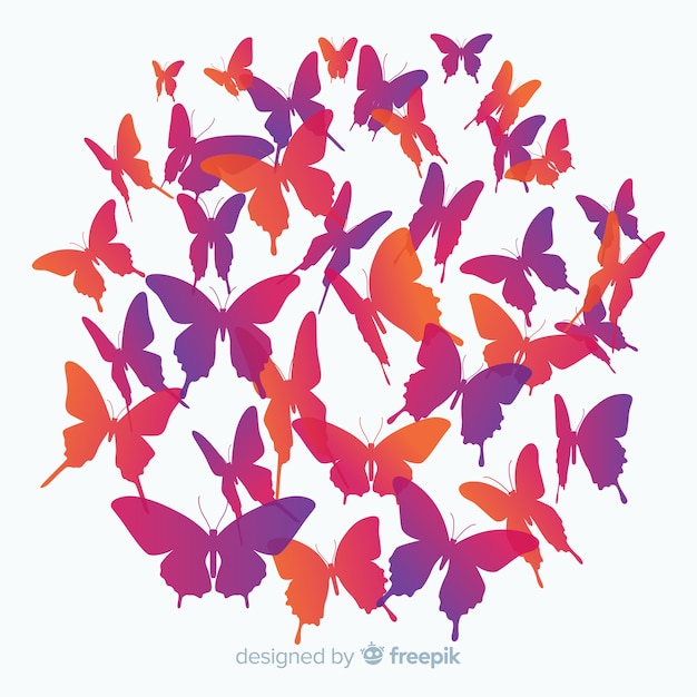Gratis vector kleurovergang vlinder zwerm silhouet achtergrond
