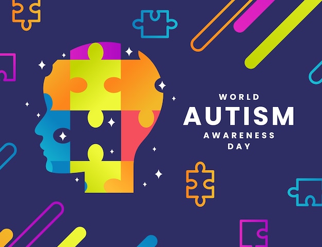 Kleurovergang wereld autisme dag bewustzijn illustratie met puzzelstukjes