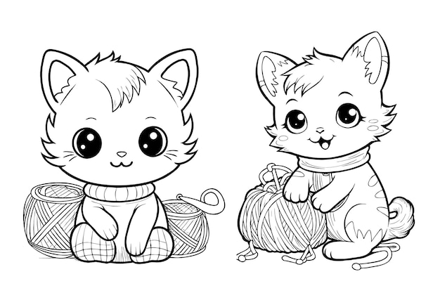 Gratis vector kleurplaat kawaii kittens