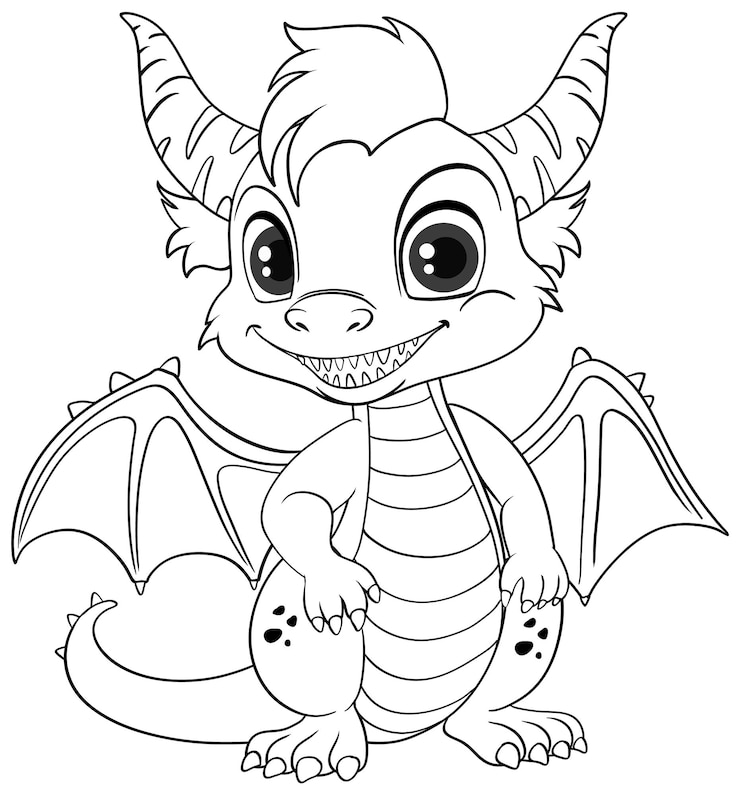 Gratis Vector kleurplaat overzicht van schattige draak