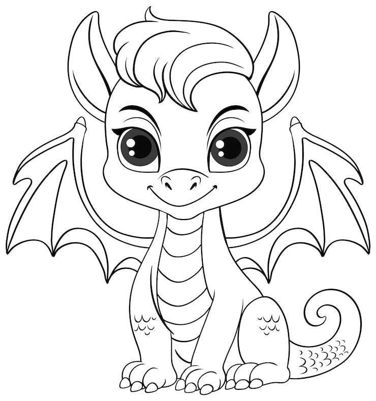 Gratis Vector kleurplaat overzicht van schattige draak