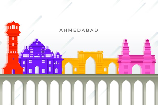 Gratis vector kleurrijk ahmedabad skyline concept