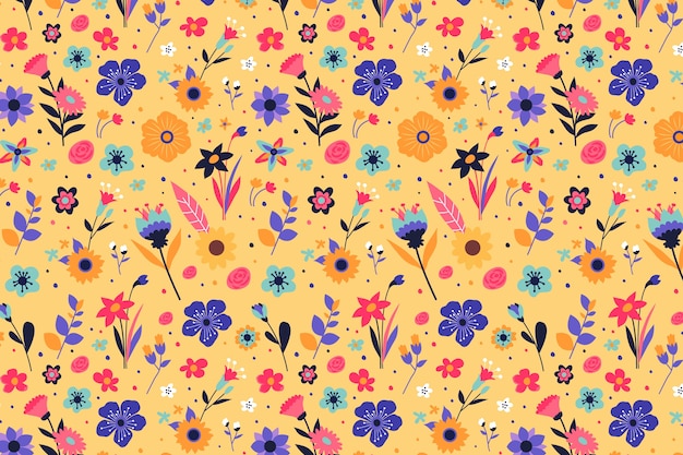 Kleurrijk bloemenpatroon met gele achtergrond