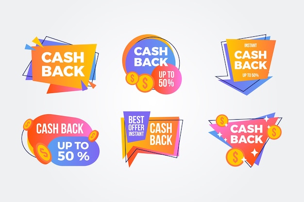 Gratis vector kleurrijk cashback etikettenpakket