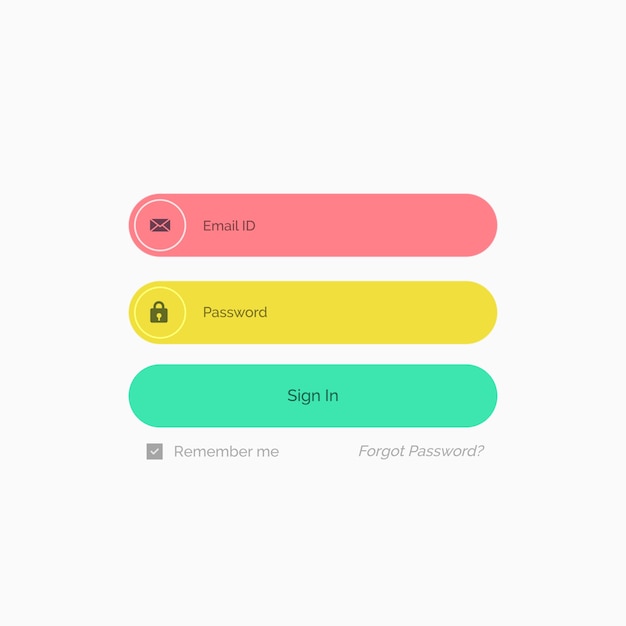 Kleurrijk funky lid login formulier sjabloon ontwerp