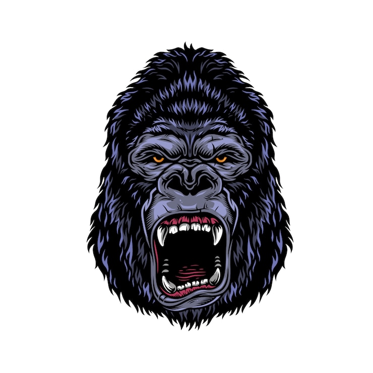Gratis Vector kleurrijk gevaarlijk boos gorillahoofd