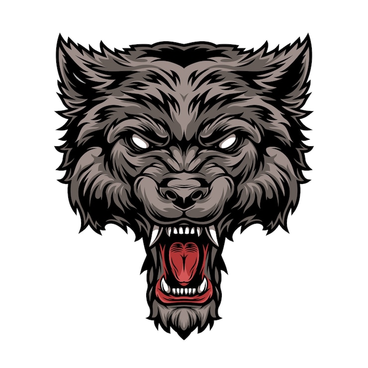 Gratis Vector kleurrijk gevaarlijk eng woest wolfshoofd