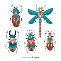 Gratis vector kleurrijk hand getrokken insectenpak