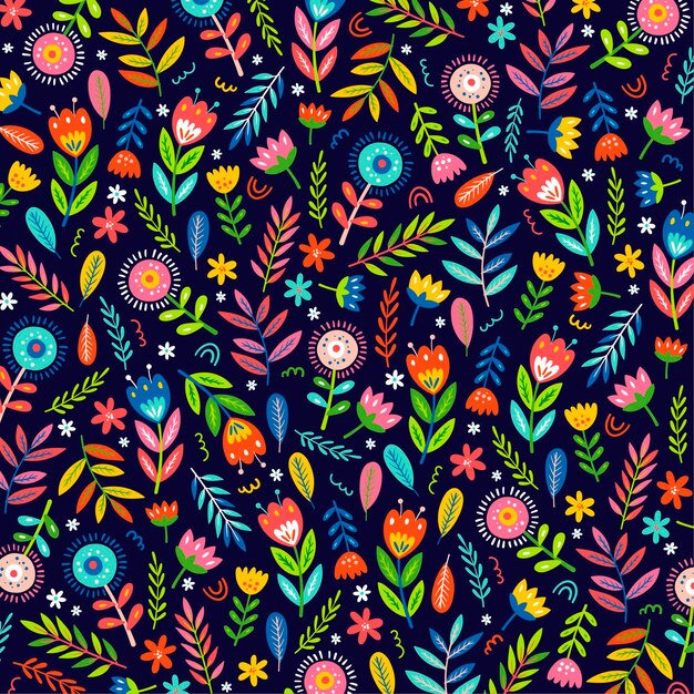 Kleurrijk handgeschilderde exotische bloemen en bladeren patroon