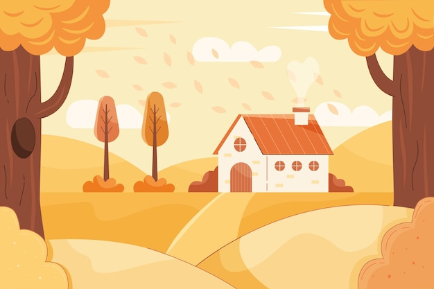 Gratis vector kleurrijk herfstbehang met landschap