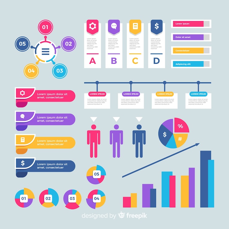 Gratis Vector kleurrijk infographic elementen vlak ontwerp
