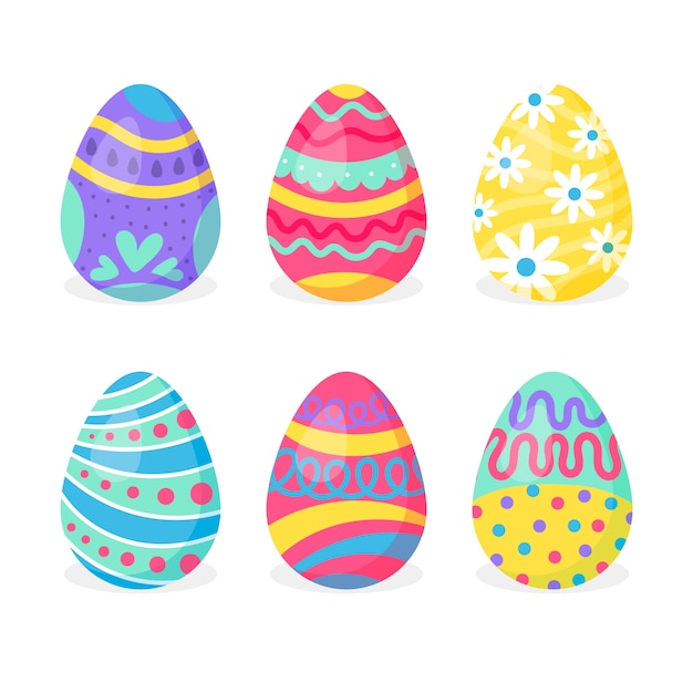 Gratis vector kleurrijk lente geschilderd eieren vlak ontwerp