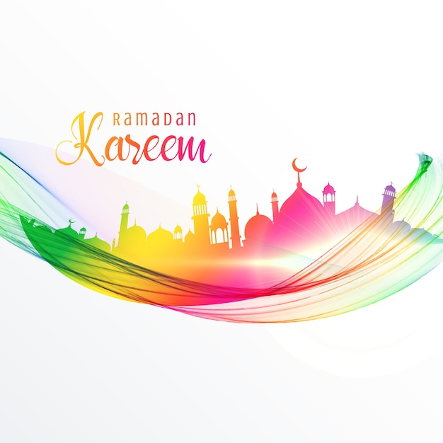 Kleurrijk moskee ontwerp met golf voor ramadan kareem seizoen