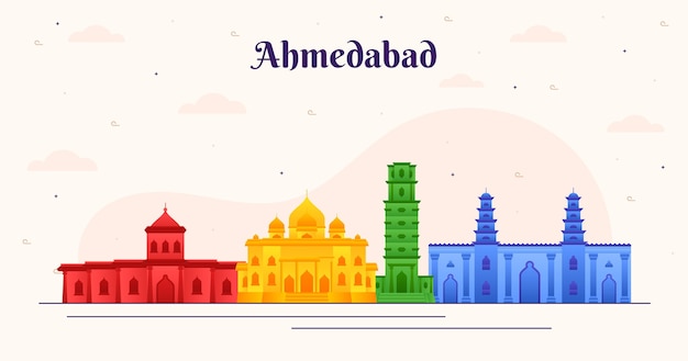 Gratis vector kleurrijk ontwerp ahmedabad skyline