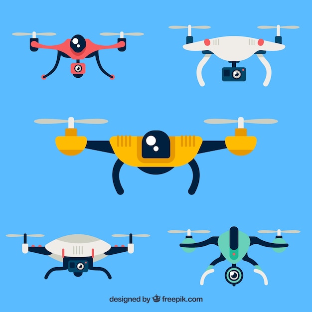 Gratis vector kleurrijk pak moderne drones