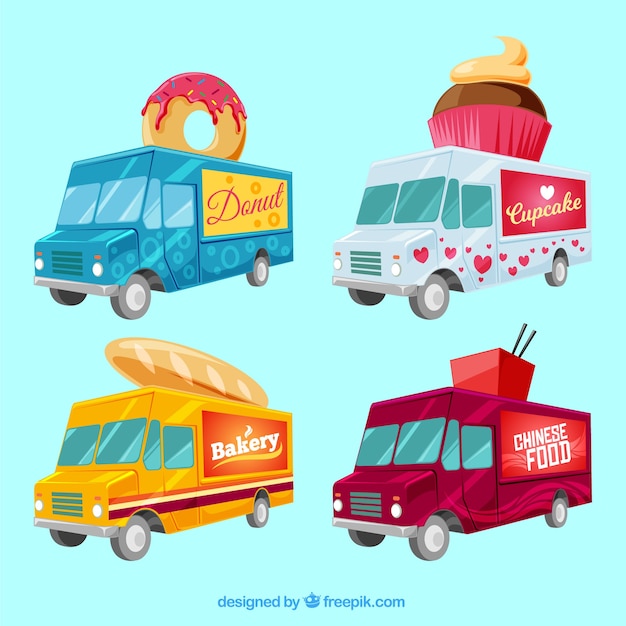 Gratis vector kleurrijk pakket originele voedselwagens