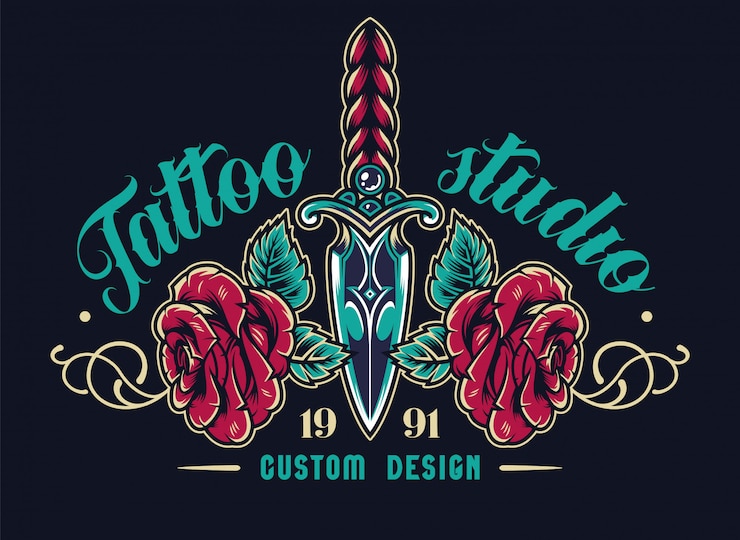 Gratis Vector kleurrijk tattoo studio elegant label