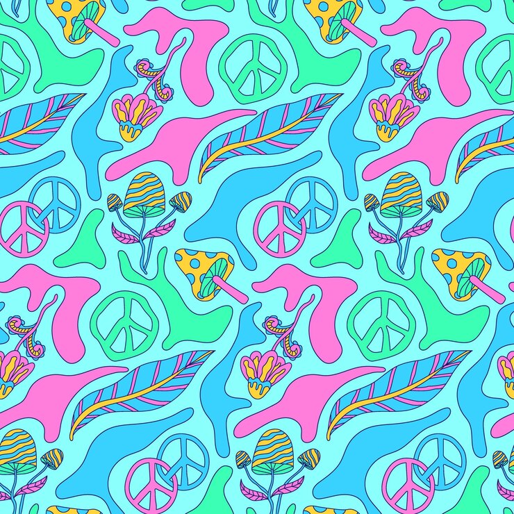 Gratis Vector kleurrijk trippy psychedelisch naadloos patroon