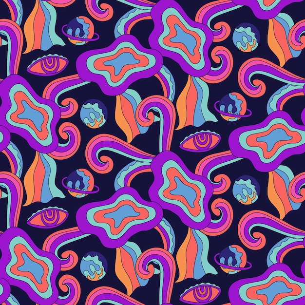 Gratis vector kleurrijk trippy psychedelisch naadloos patroon