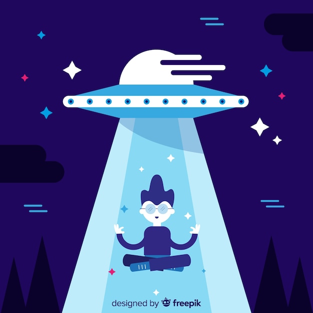 Gratis vector kleurrijk ufoabductieconcept met vlak ontwerp